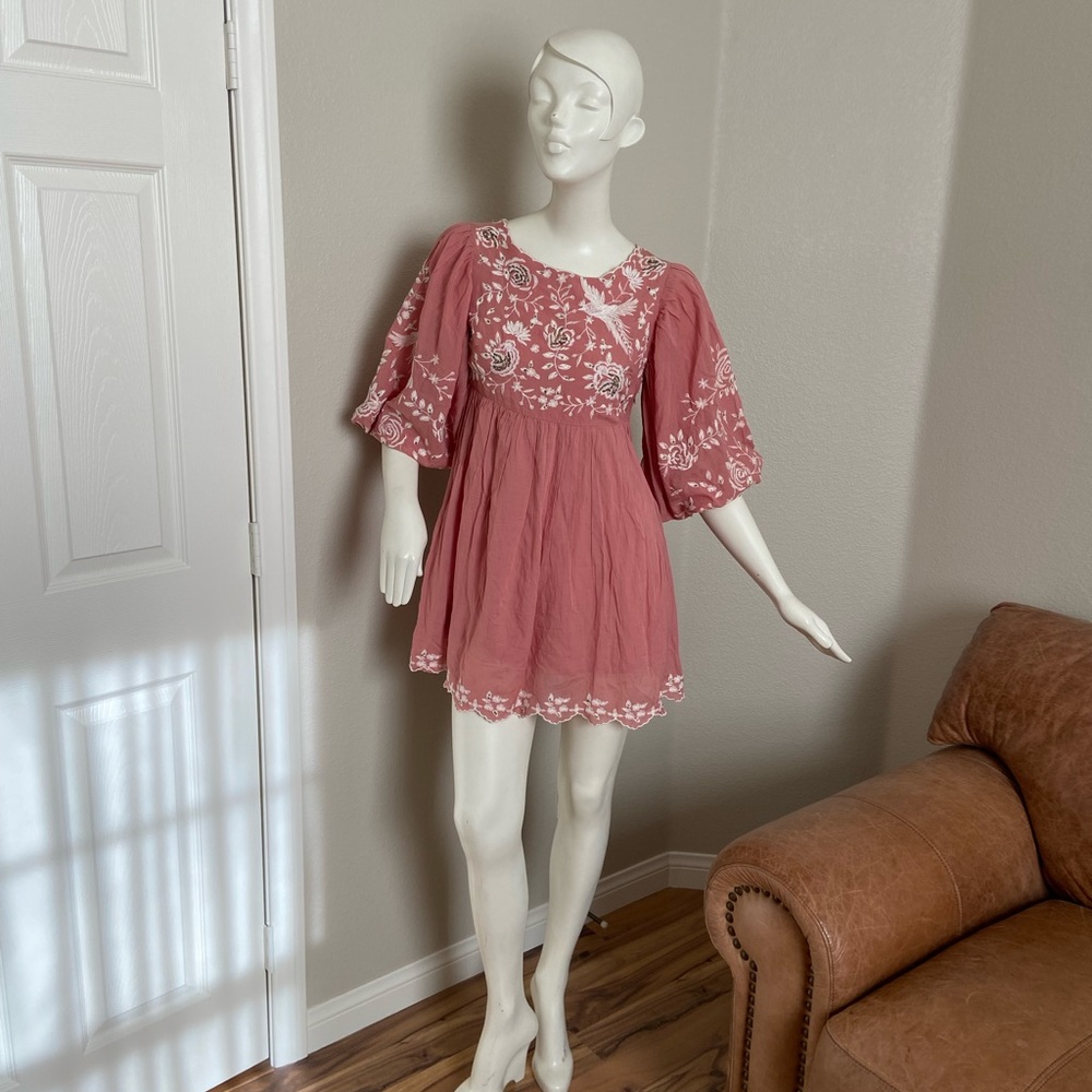Free People Dusty Rose Embroidered Mini Dress - Picture 2 of 10